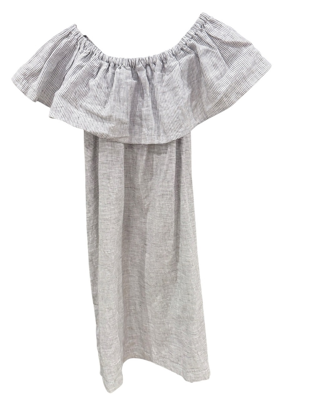 House of Pom Easy Linen Off Shoulder Dress XS Denim Stripe NWT Summer Prep